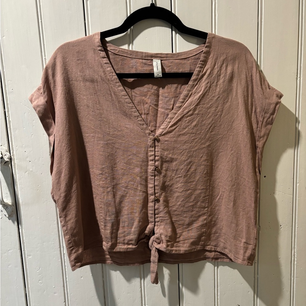 Gentle Fawn Dusty Rose Button-Front Tie Hem Blouse